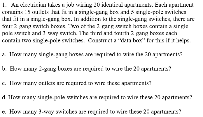 Solved 1. An electrician takes a job wiring 20 identical | Chegg.com