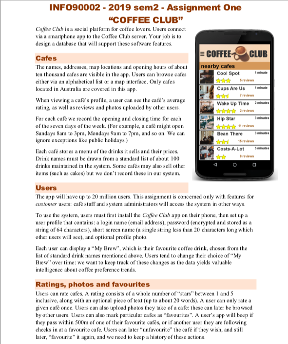 Solved Inf 19 Sem 2 Assignment One Coffee Club Chegg Com