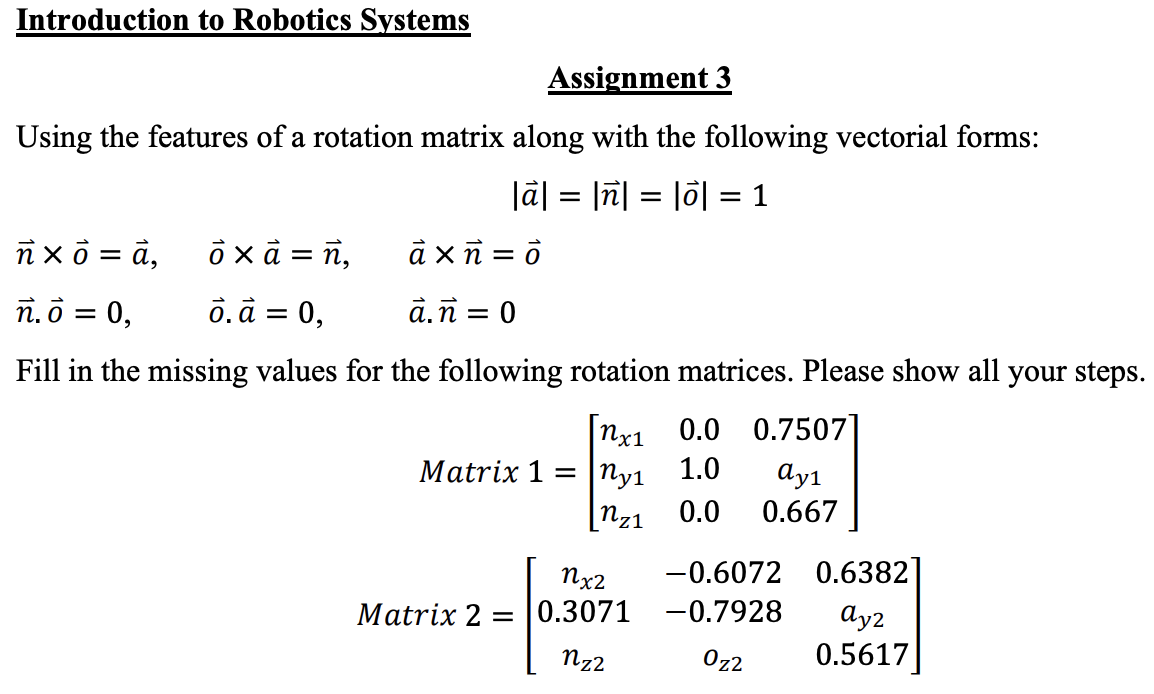 Solved Introduction to Robotics Systems Assignment 3 Using | Chegg.com