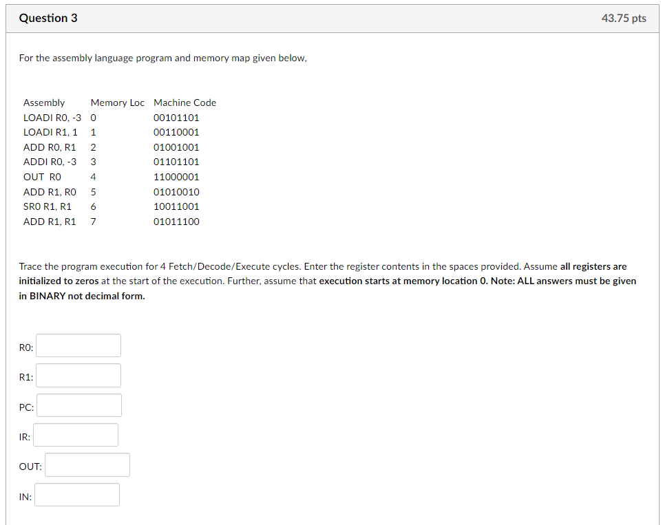 Solved For the assembly language program and memory map | Chegg.com