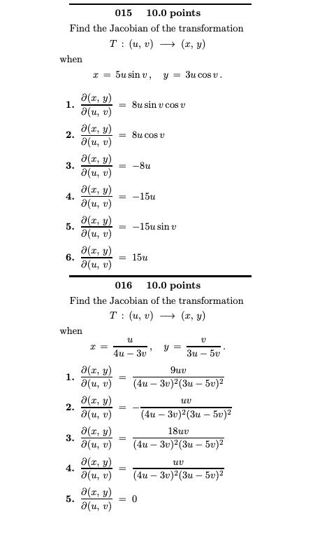 Solved Find the Jacobian of the transformation T:(u,v) (x,y) | Chegg.com