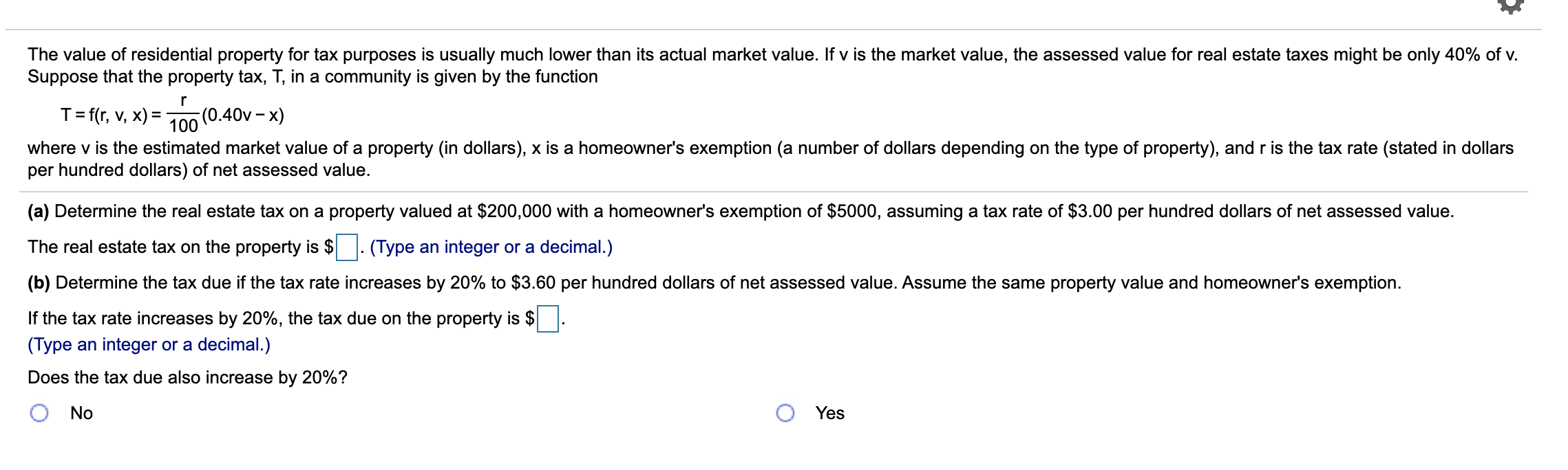 Solved The Value Of Residential Property For Tax Purposes Is | Chegg.com