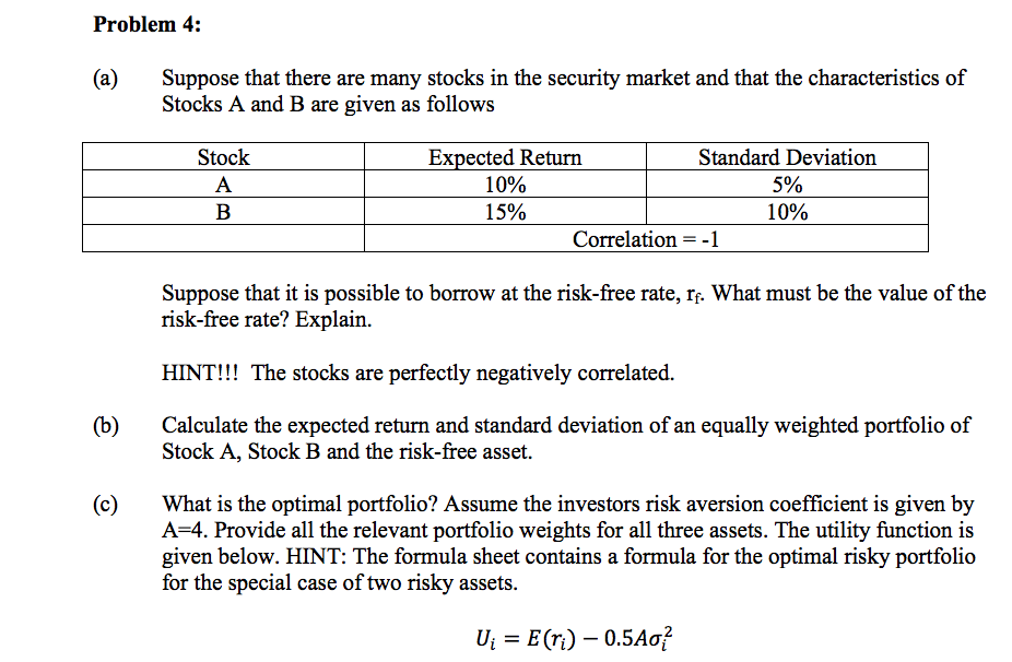 Problem 4 (a) Suppose That There Are Many Stocks In | Chegg.com