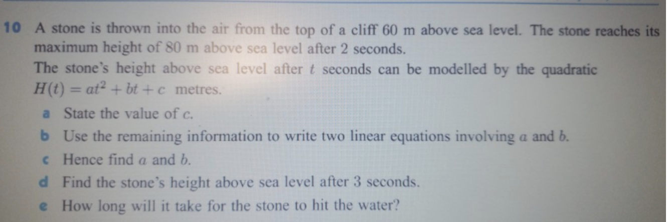 Solved 10 A stone is thrown into the air from the top of a | Chegg.com