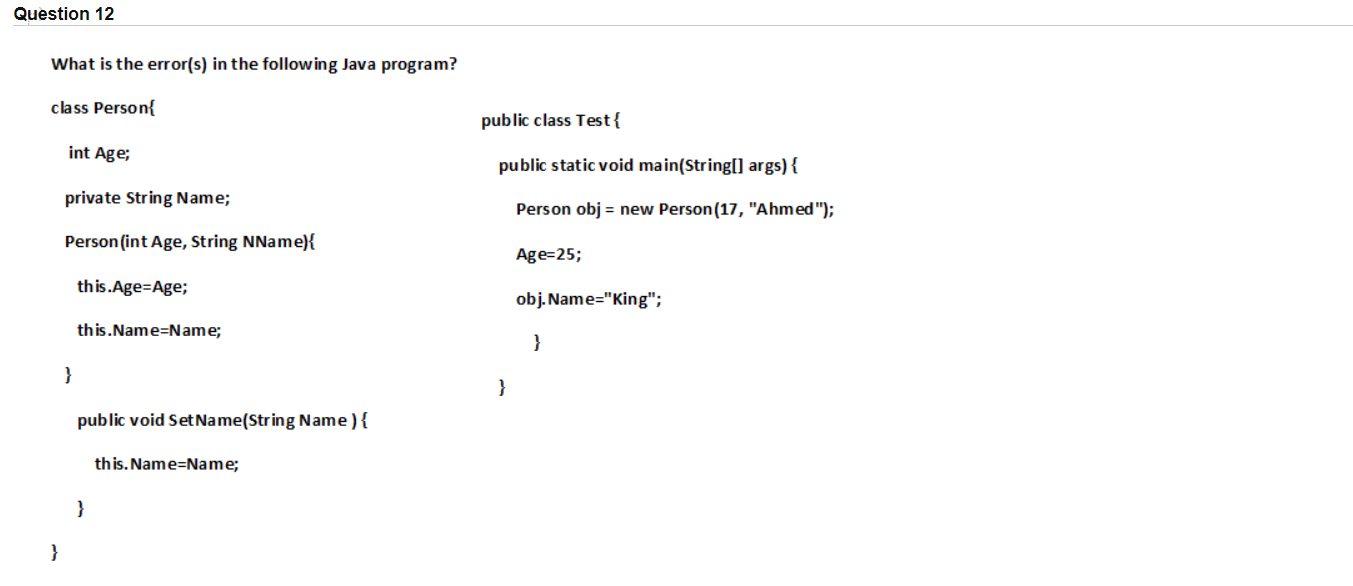 Solved Question 12 What is the error(s) in the following | Chegg.com