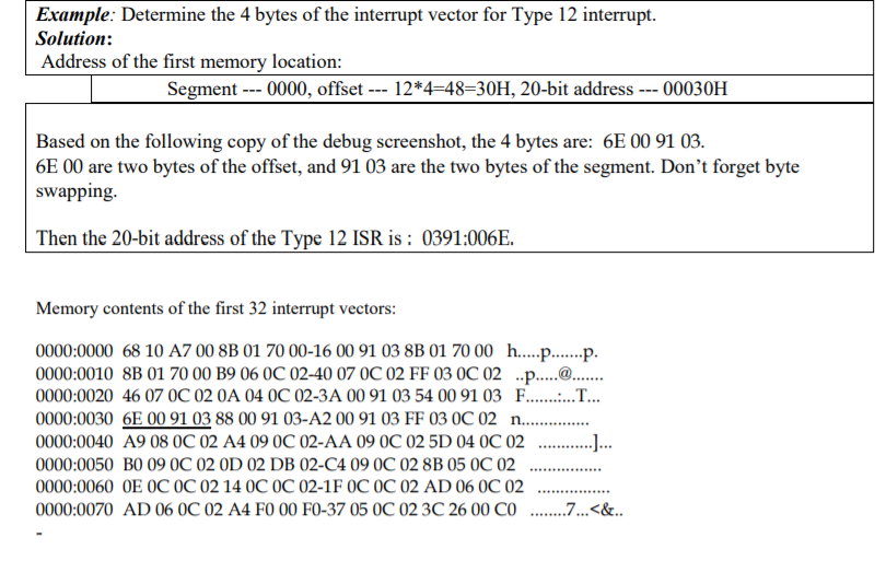 Solved Example: Determine the 4 bytes of the interrupt | Chegg.com