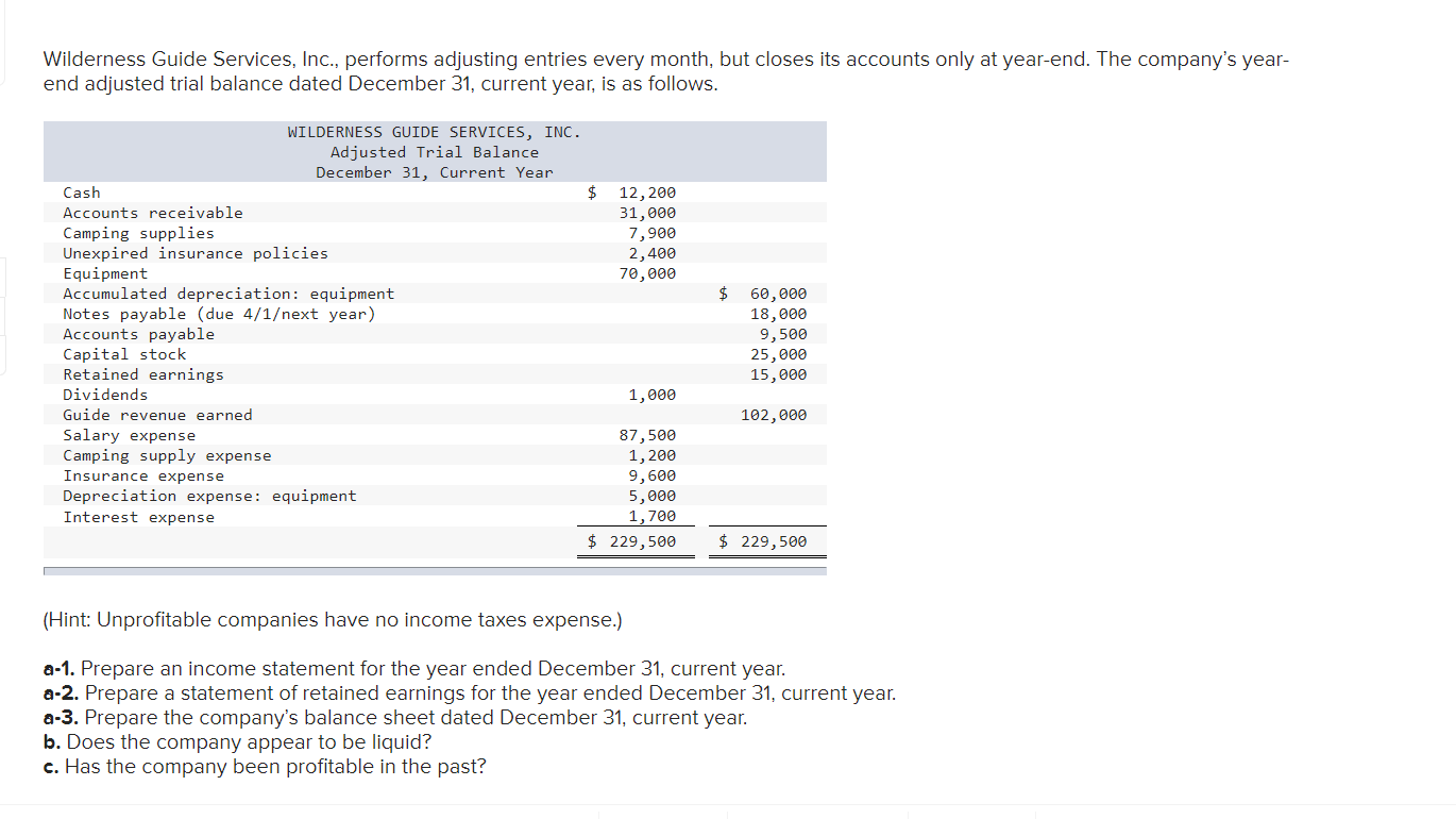 Solved Wilderness Guide Services, Inc., performs adjusting | Chegg.com