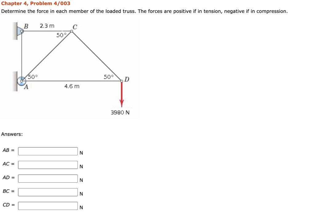 Solved Chapter 4, Problem 4/003 Determine the force in each | Chegg.com
