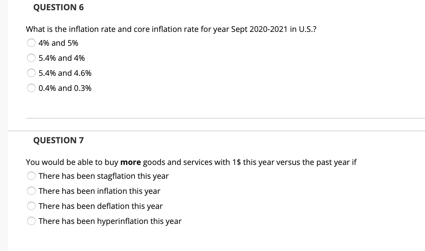 Solved QUESTION 6 What is the inflation rate and core | Chegg.com