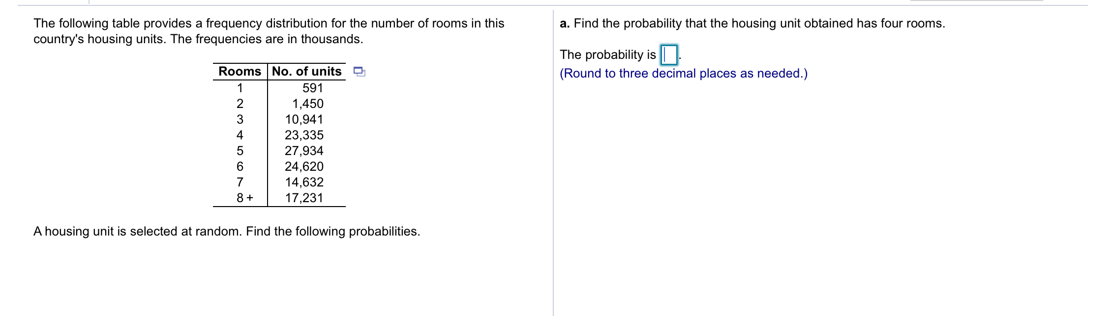 Solved A. Find The Probability That The Housing Unit 