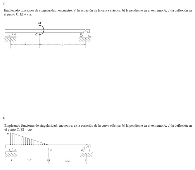 3 Empleando funciones de singularidad. encuentre: a) la ecuación de la curva elástica, b) la pendiente en el extremo A, c) la