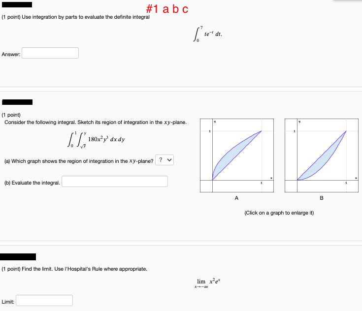 Solved #1 a b c (1 point) Use integration by parts to | Chegg.com