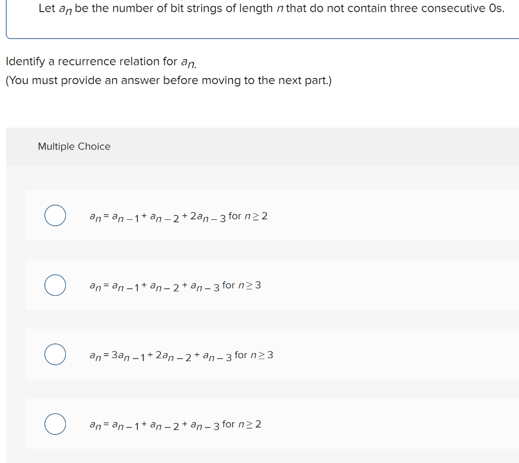 Solved Question Pts Consider The Recurrence Relation Off