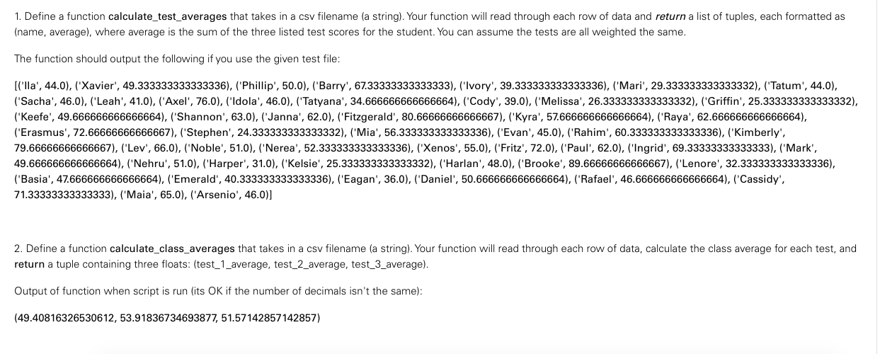 1. Define a function calculate_test_averages that | Chegg.com
