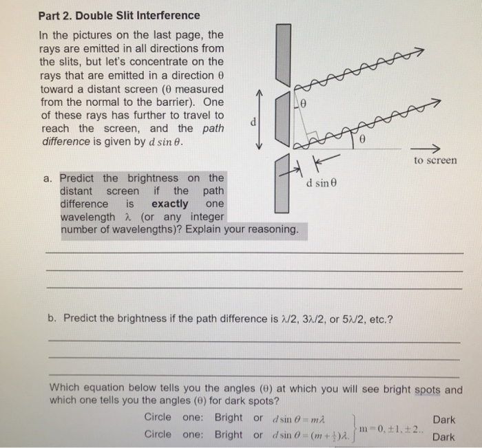 Solved Part 2. Double Slit Interference In the pictures on | Chegg.com