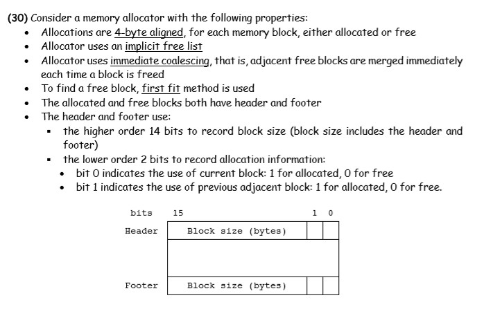 . (30) Consider a memory allocator with the following | Chegg.com