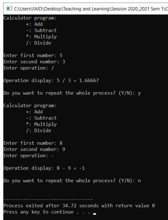 Solved 1. Make a calculator program consisting of | Chegg.com