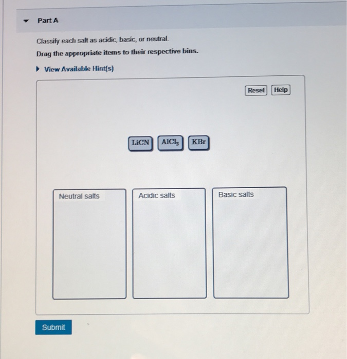 Solved Part A Classify Each Salt As Acidic Basic Or 2419