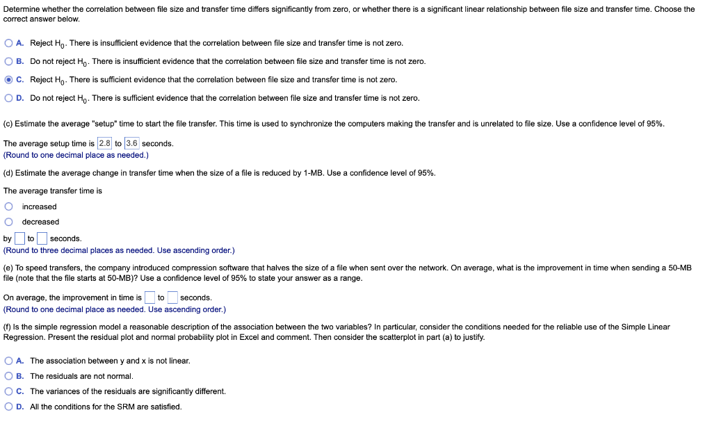 Solved File size (MB) Time (sec) 26 12 84 31.1 82 | Chegg.com