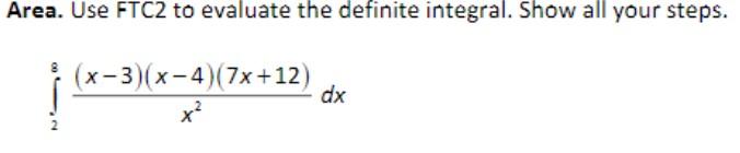 Solved Area. Use FTC2 to evaluate the definite integral. | Chegg.com