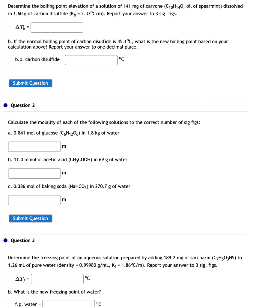 Solved Determine The Boiling Point Elevation Of A Solution 