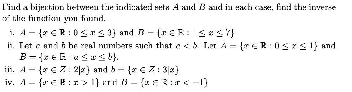 Solved Find a bijection between the indicated sets A and B | Chegg.com