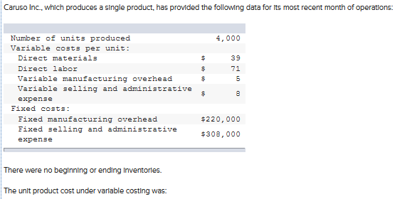 Solved Caruso Inc. which produces a single product has Chegg