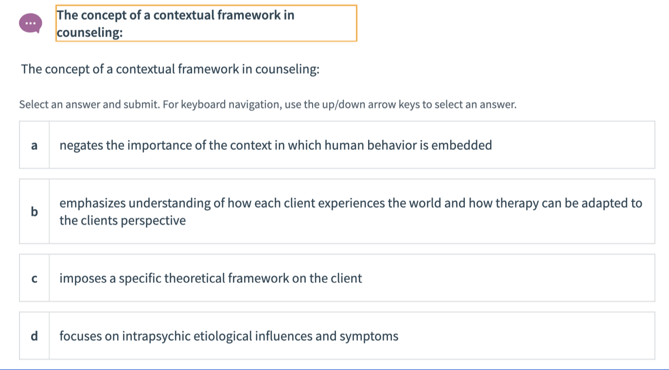 Solved The concept of a contextual framework in counseling: | Chegg.com