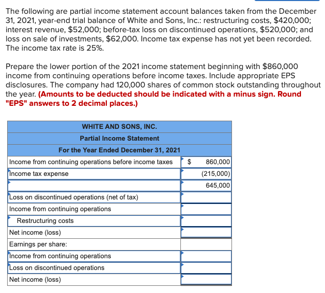 Solved The Following Are Partial Income Statement Account 2109