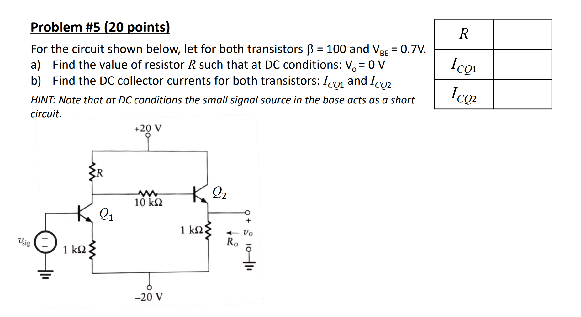 Solved Problem 5 20 Points For The Circuit Shown Below Chegg Com