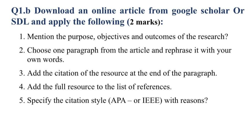 Q1.b Download an online article from google scholar | Chegg.com