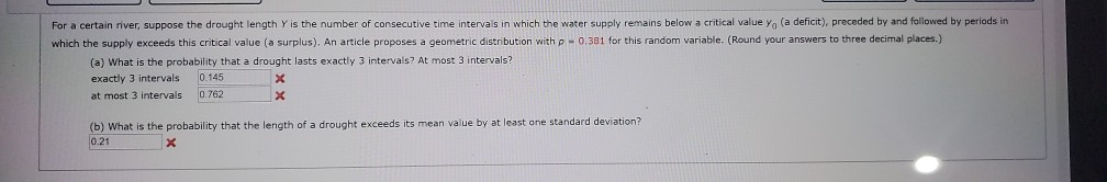 Solved For a certain river, suppose the drought length Y is | Chegg.com