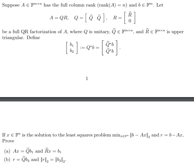 Solved Suppose A Efmxn Has The Full Column Rank Rank A Chegg Com