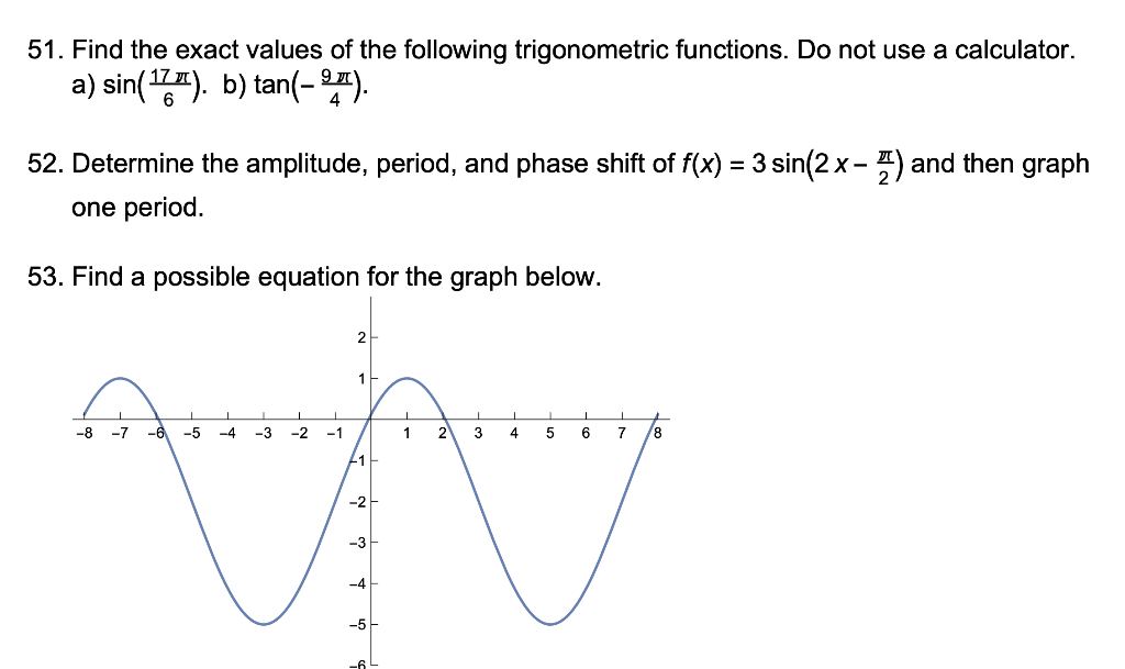 Solved 51. Find the exact values of the following | Chegg.com