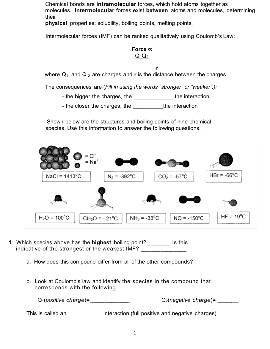 Solved Chemical bonds are intramolecular forces, which hold | Chegg.com