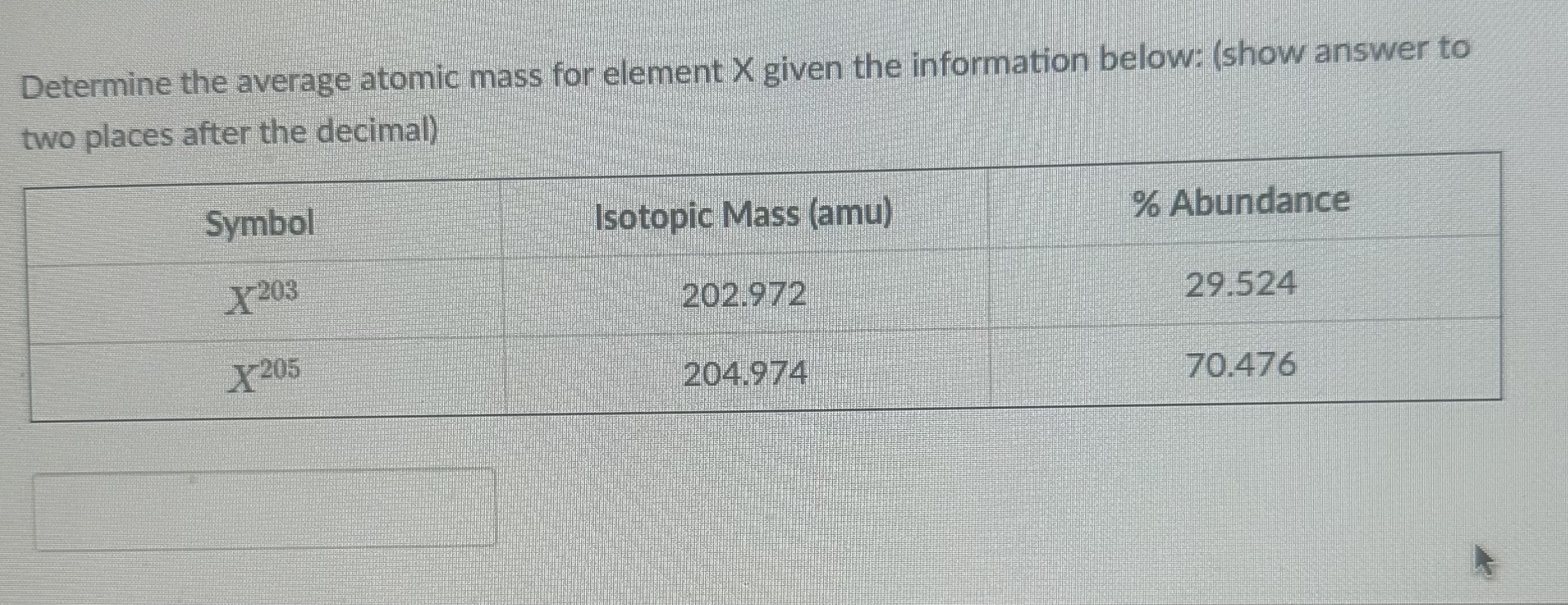 solved-determine-the-average-atomic-mass-for-element-x-given-chegg