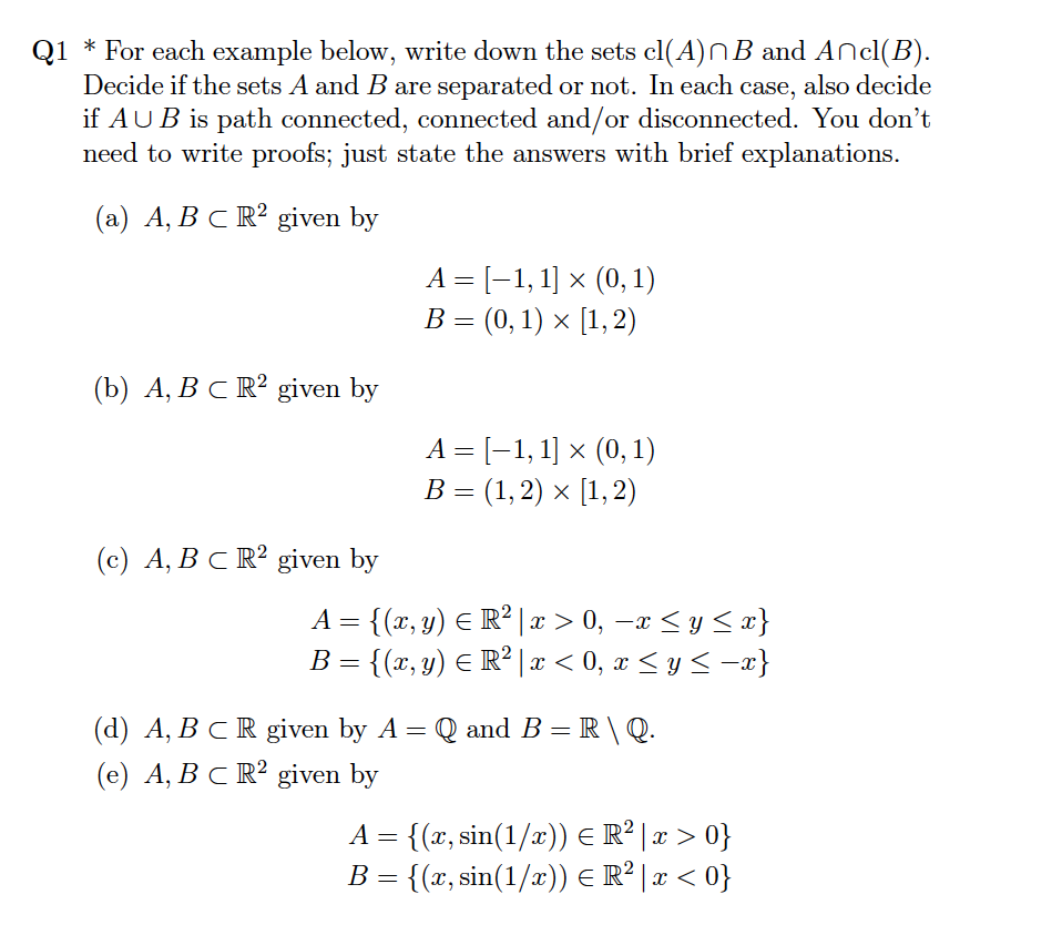 Solved Q1 * For each example below, write down the sets | Chegg.com