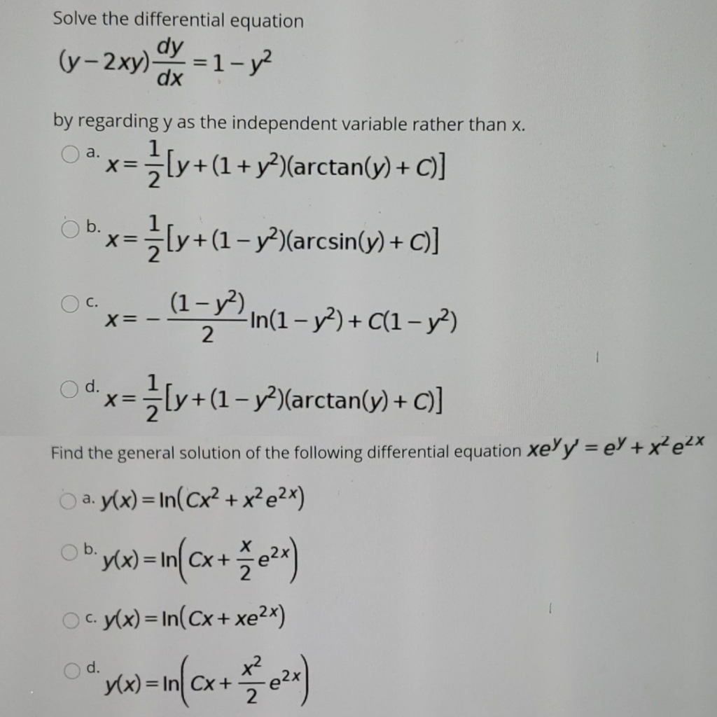 Solve the differential equation dy dx (y-2xy) dx = 1 | Chegg.com