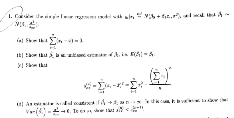 Solved 1. Consider the simple linear regression model with | Chegg.com