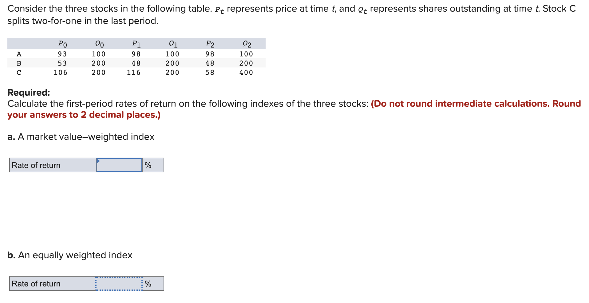 Solved Consider the three stocks in the following table. Pt