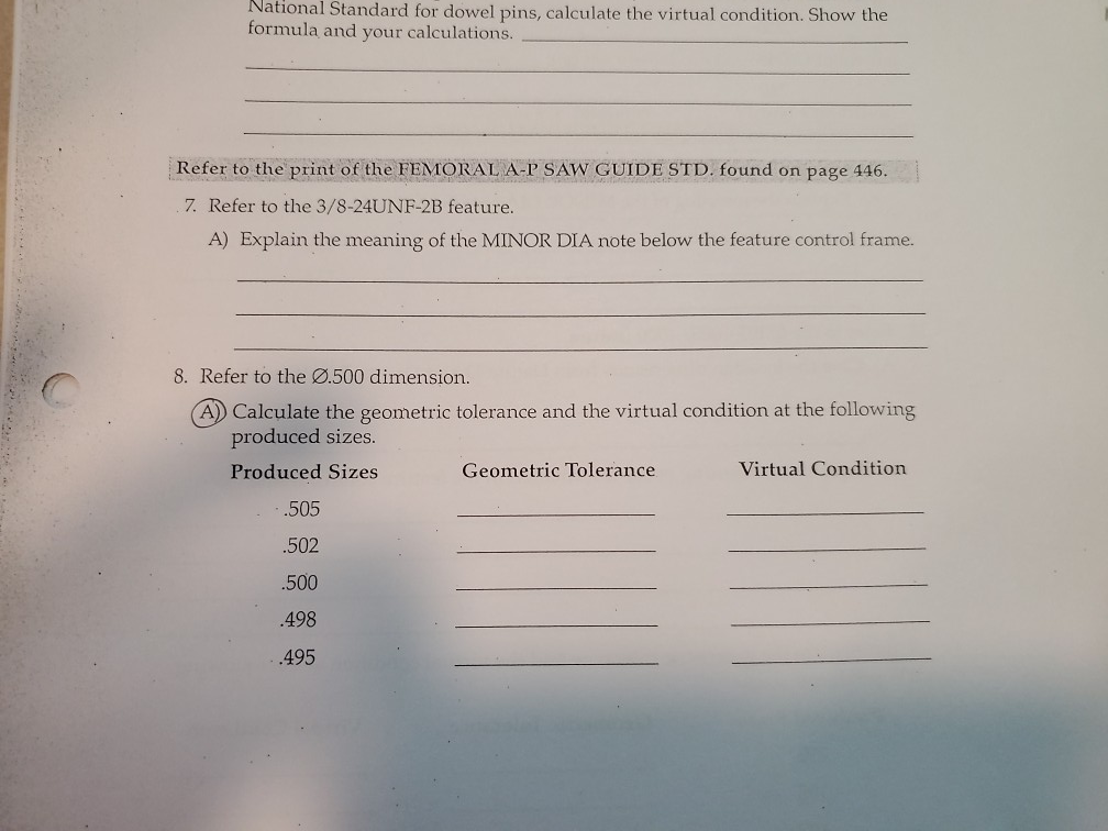 Solved National Standard for dowel pins, calculate the