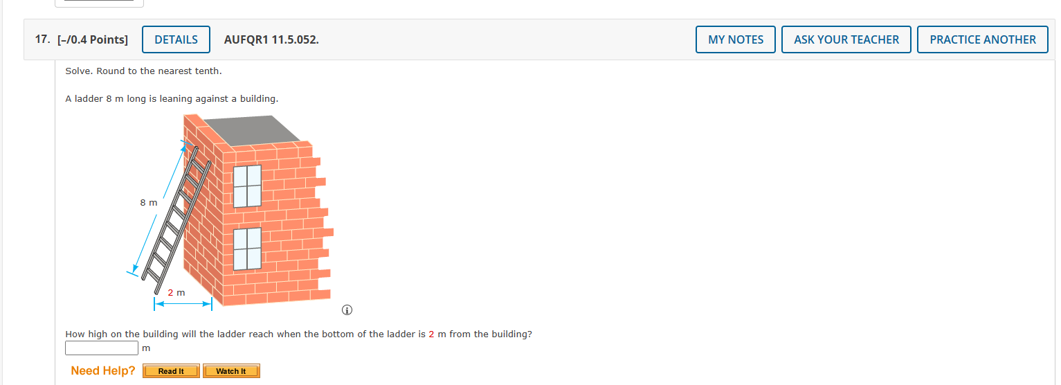 Solved Solve. Round To The Nearest Tenth. A Ladder 8 M Long | Chegg.com
