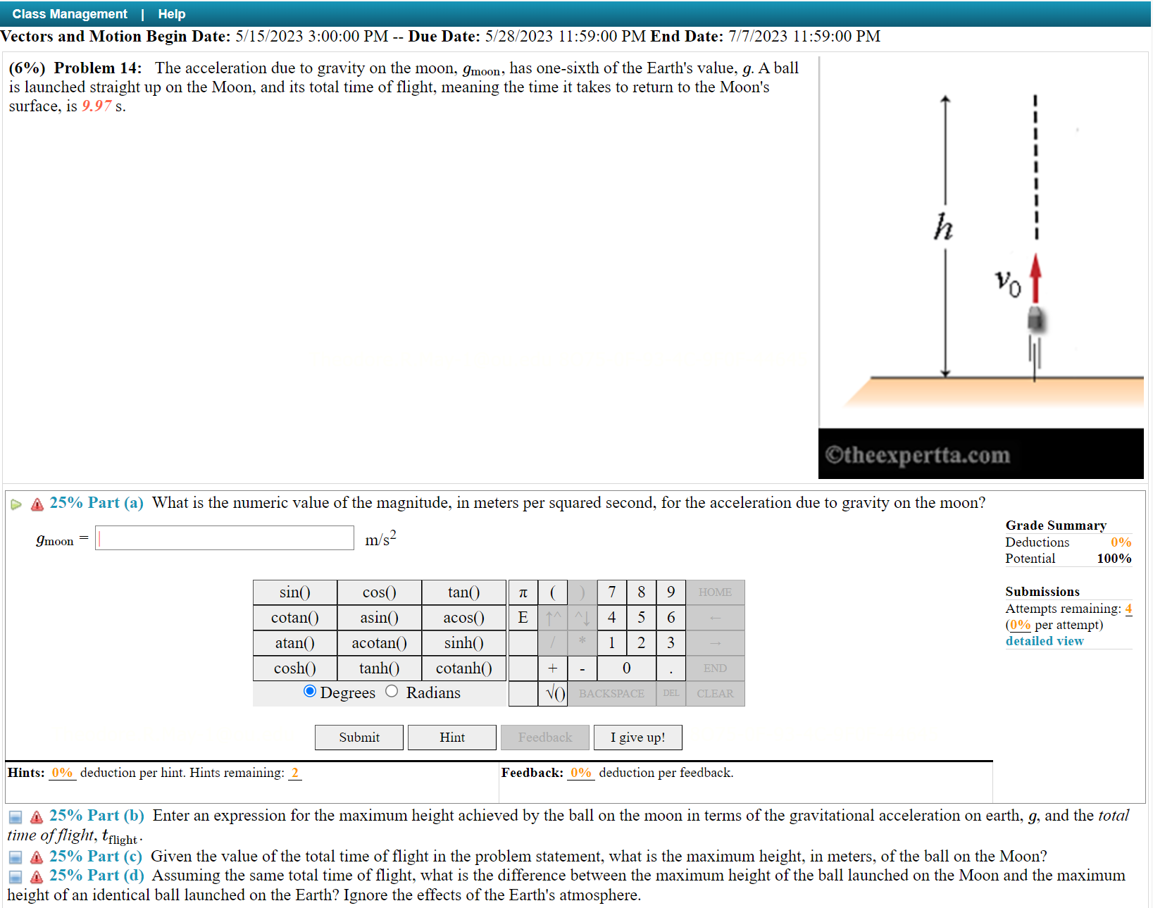 Solved (6\) Problem 14 The acceleration due to gravity on