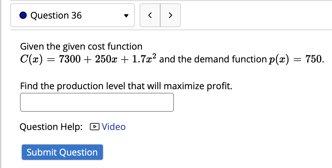 Solved Question 34 ܝ ܂ For the given cost function C(q) = | Chegg.com