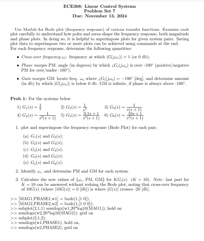Solved ECE308: Linear Control SystemsProblem Set 7Due: | Chegg.com