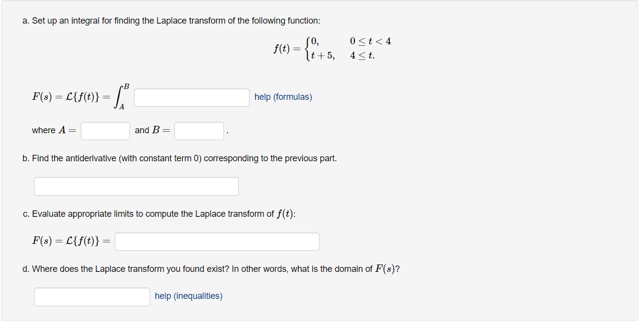 a. Set up an integral for finding the Laplace | Chegg.com