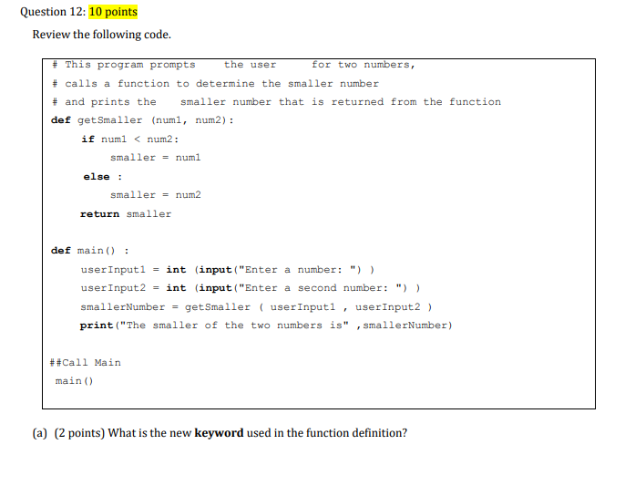 Solved Question 12: 10 points Review the following code. # | Chegg.com