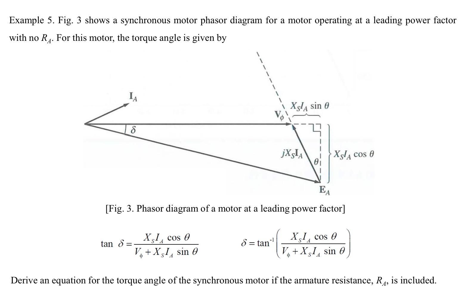 Solved Example 5. Fig. 3 shows a synchronous motor phasor | Chegg.com