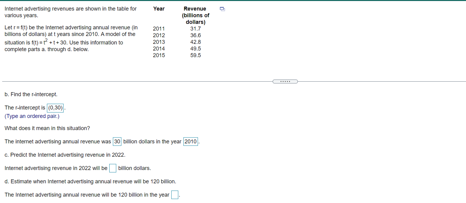 Solved Year Internet advertising revenues are shown in the | Chegg.com