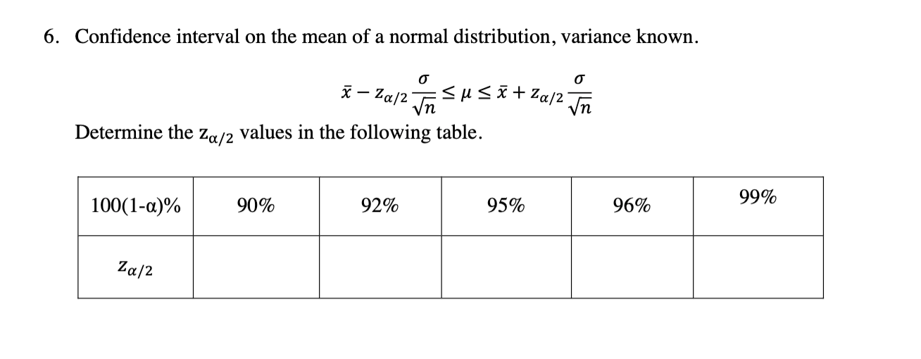 Solved 6. Confidence interval on the mean of a normal | Chegg.com